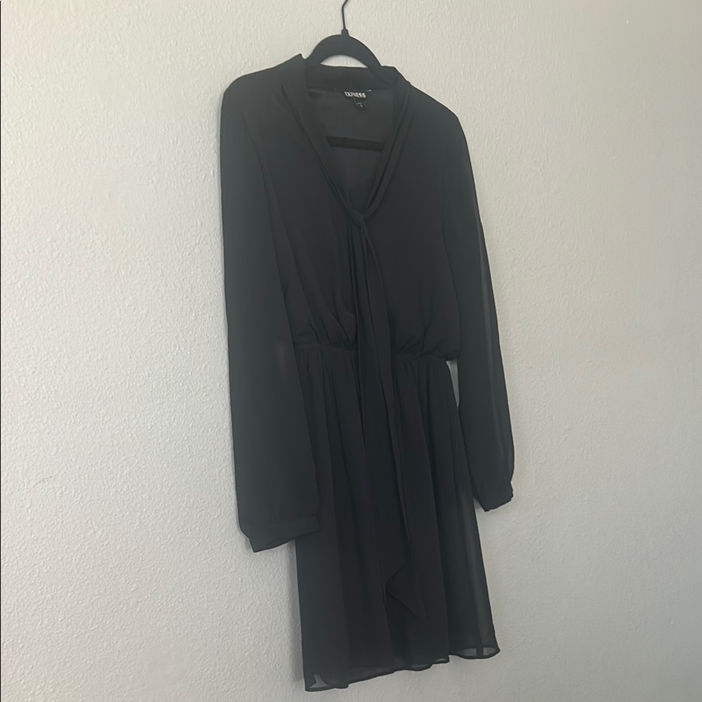 Express Black V-Neck Bishop Sleeve Sundress